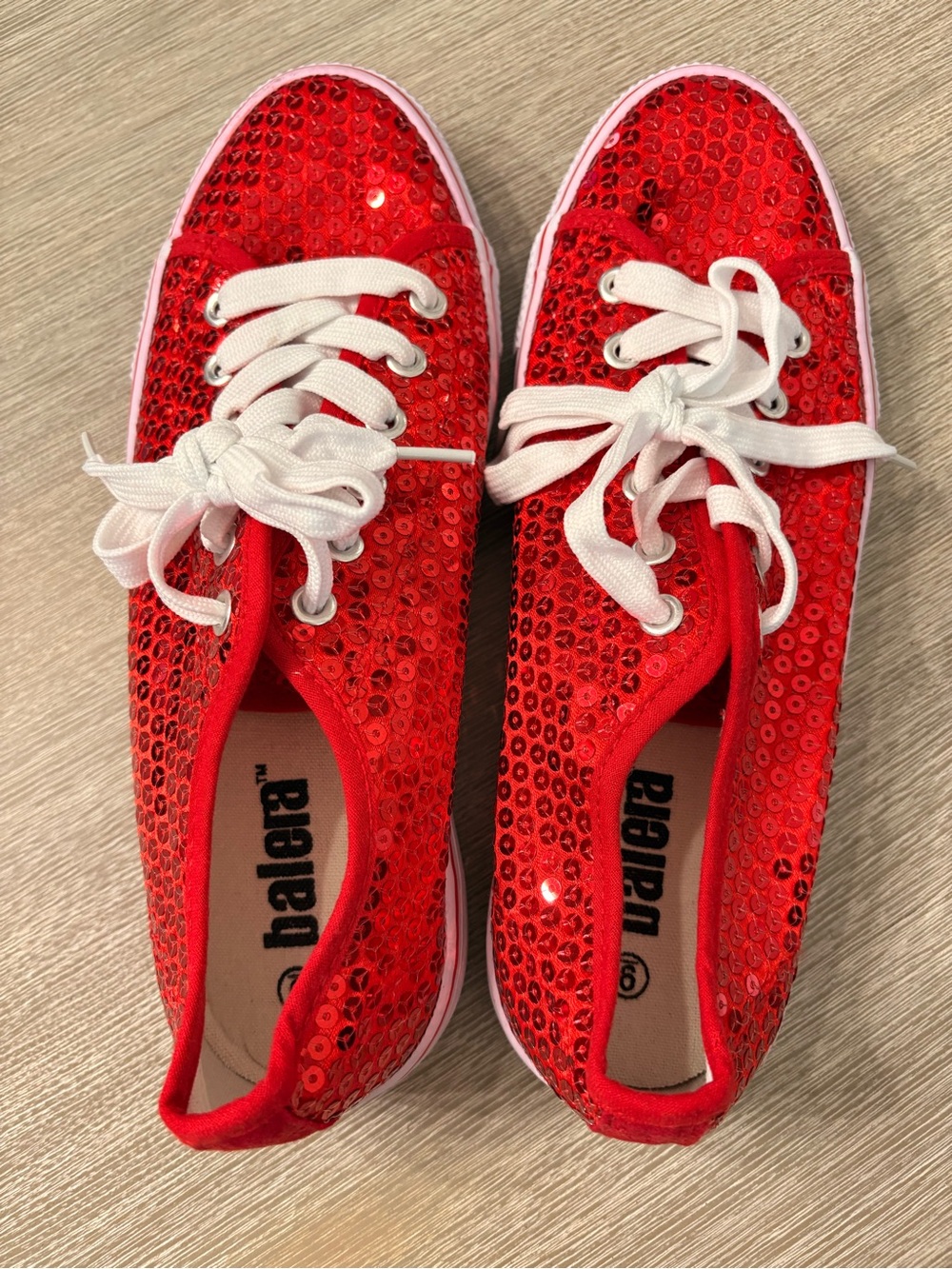 balera Red Sequin Lace-Up Sneakers with White Laces